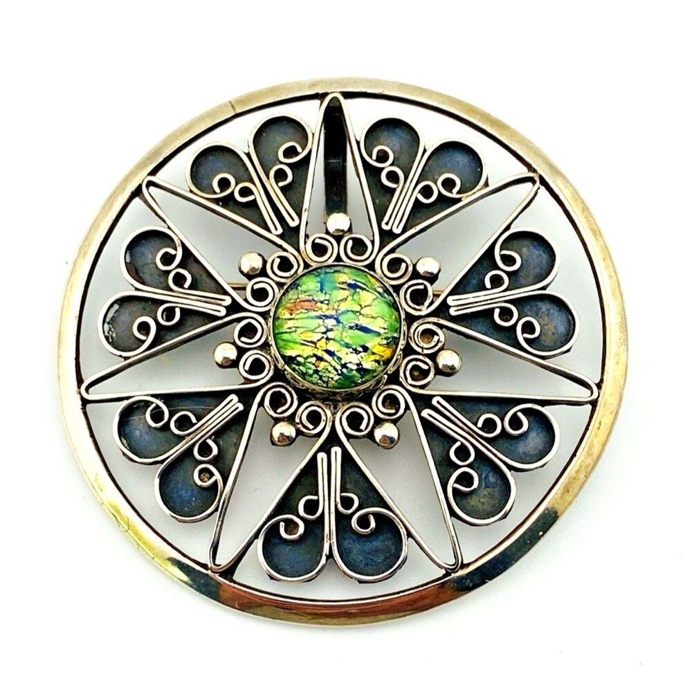 Vintage Modernist Sterling Silver Pendant Brooch Signed RN Mexico